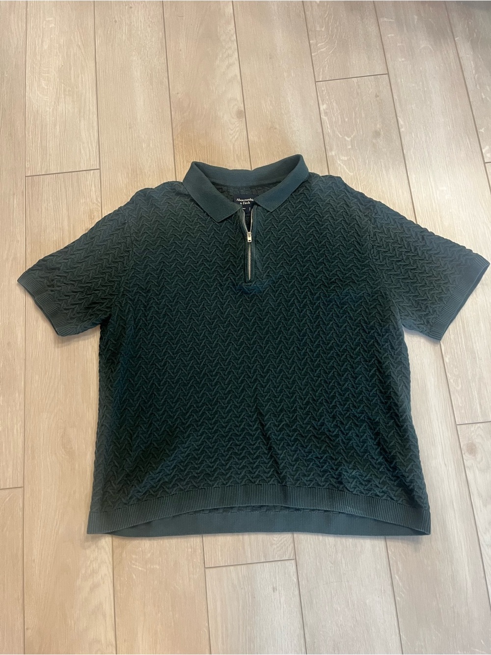 Abercrombie & Fitch Black Textured Short-Sleeve Polo with Zip